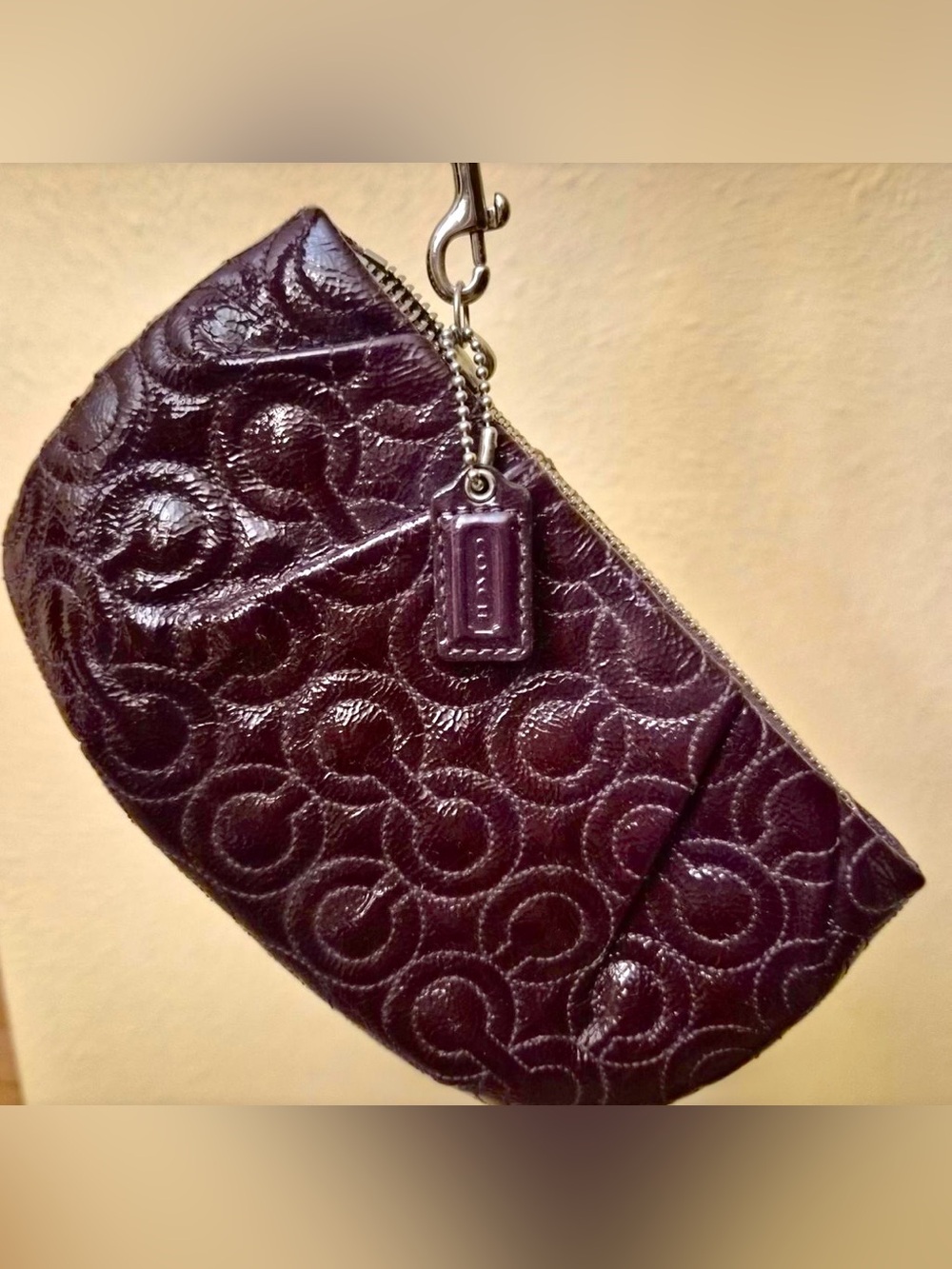 Coach Quilted Signature Leather Wristlet - Deep Plum